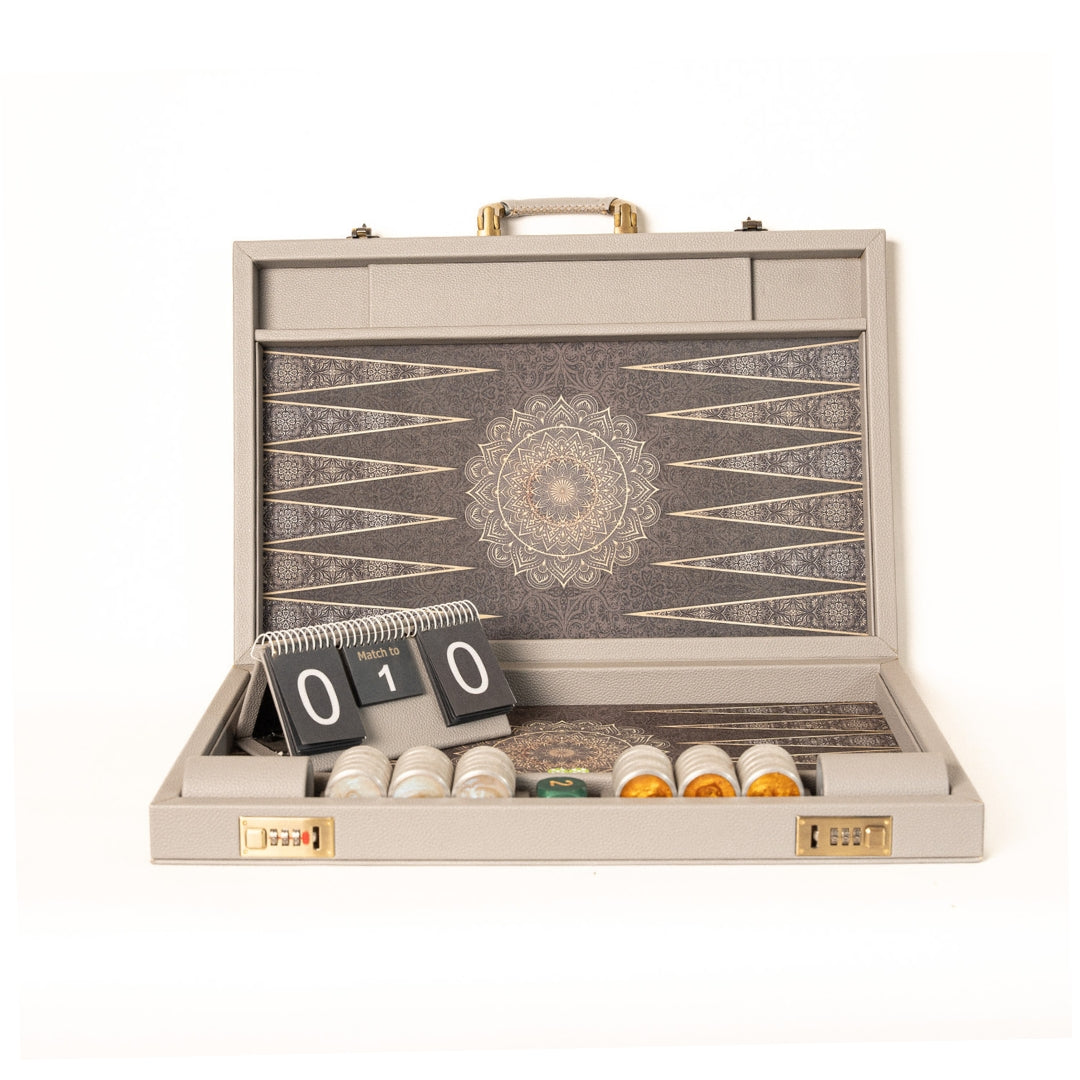 Pro Olympia Backgammon - Gray Leather